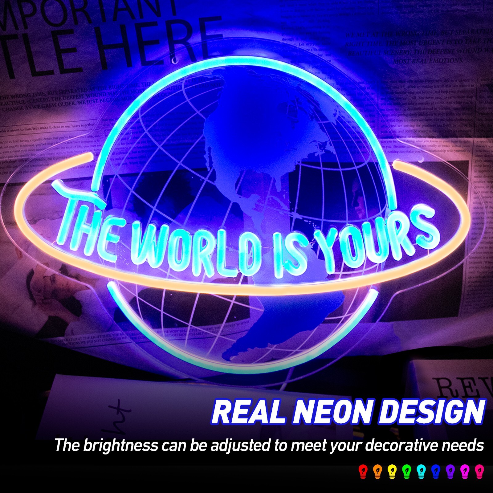 The World Is Yours Neon Sign, Handmade Planet the World Is Yours LED Neon Light