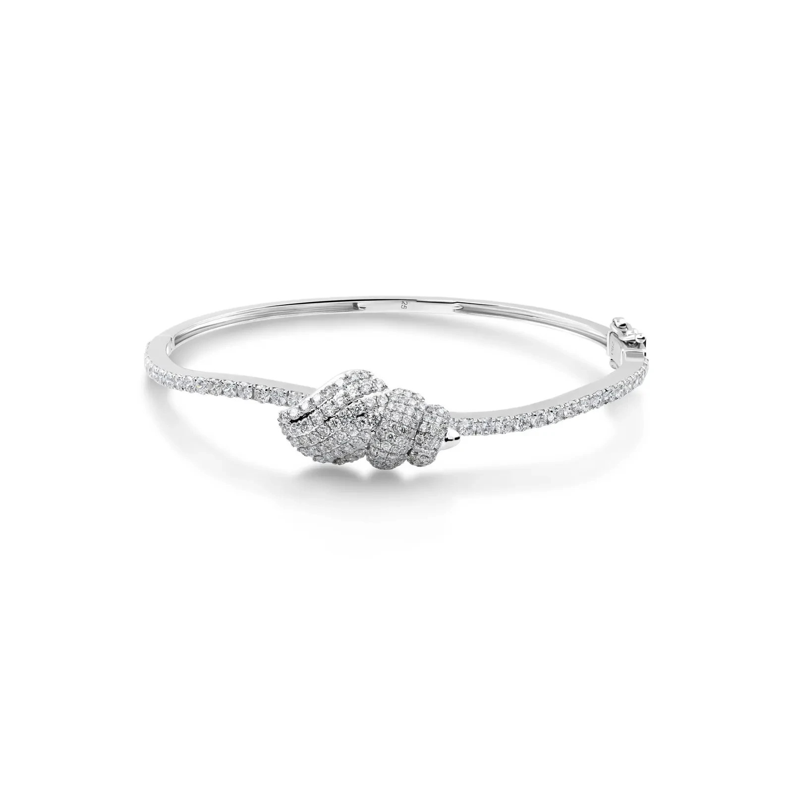 Wedding Diamond Knot Bangle Bracelet In 14K White Gold Over Gift For Her Sz 7.5″