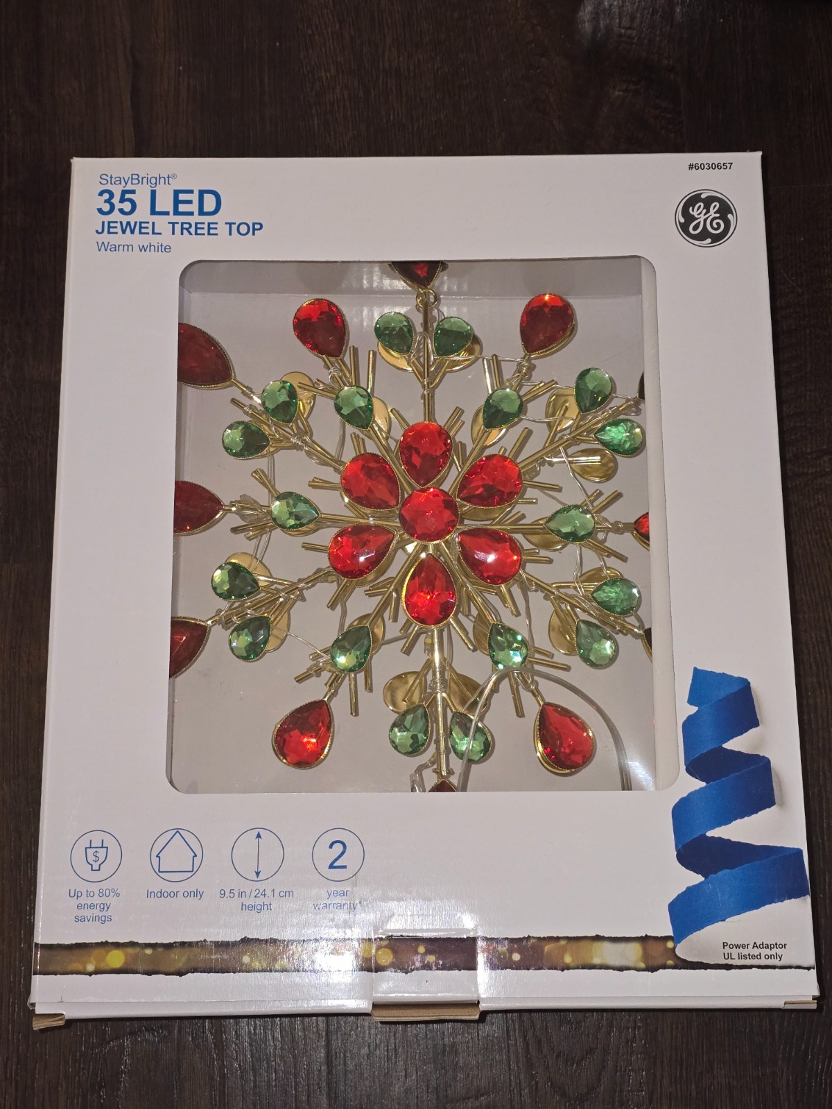 GE 9.5 Inch 35 LED Lights Green Red Gold White Jewels Christmas Tree Topper