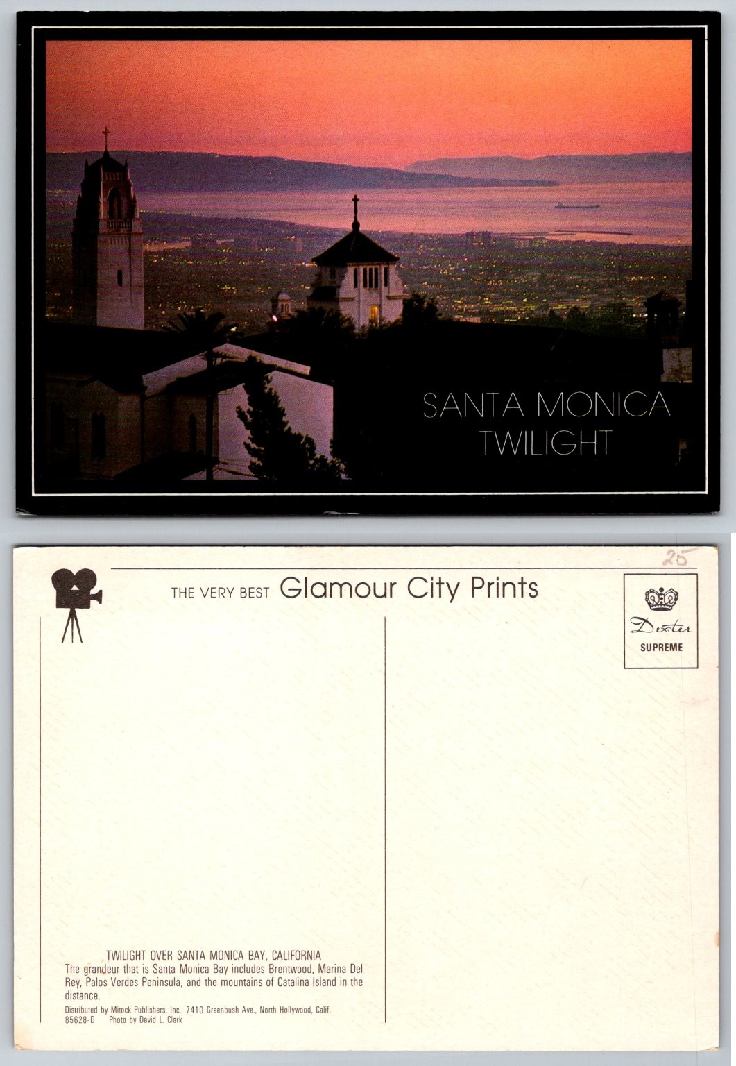 Santa Monica Twilight Postcard CA Bay Brentwood David L. Clark Dexter Chrome