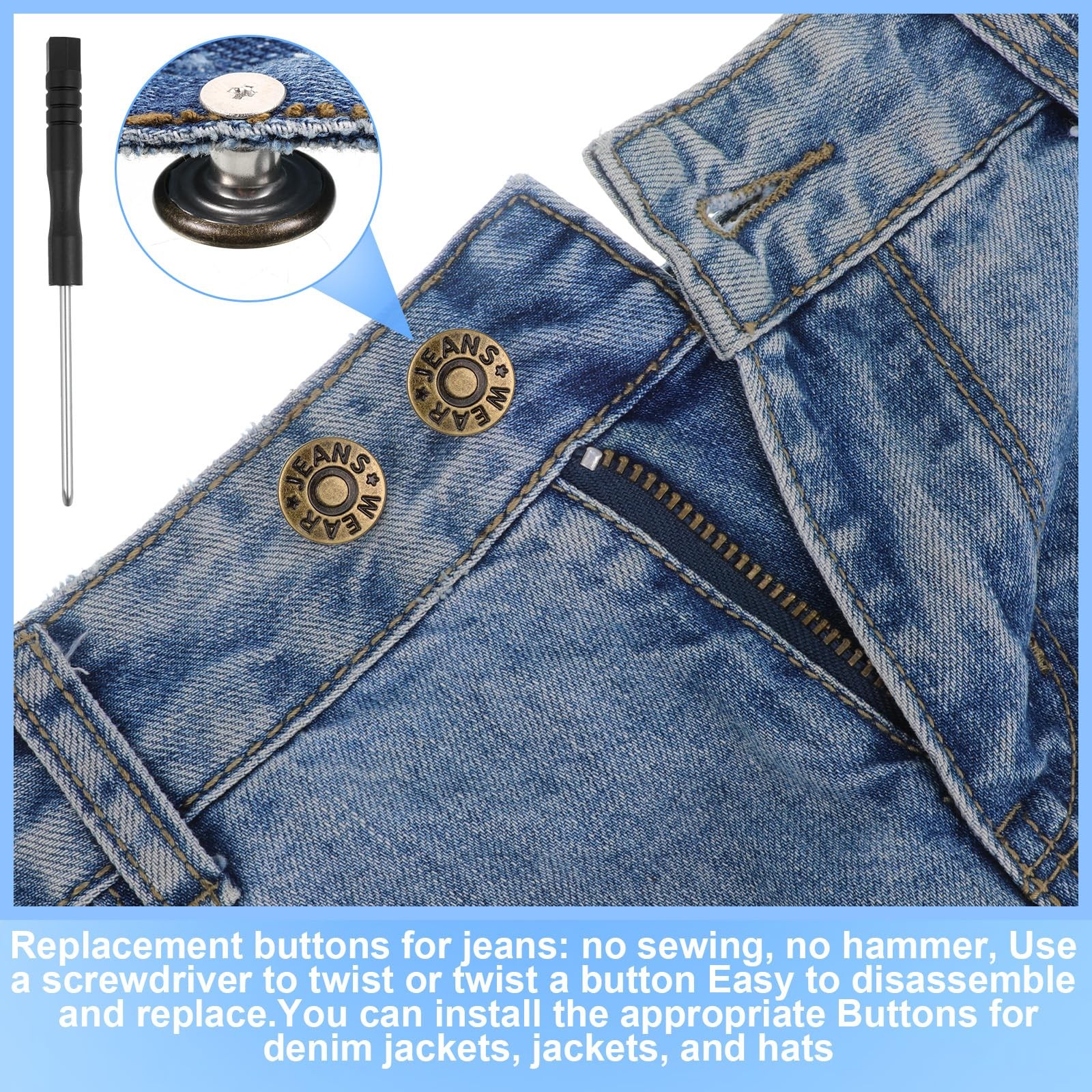 20 Pack Replacement Buttons for Jeans, 17mm Jeans Silver + Bronze