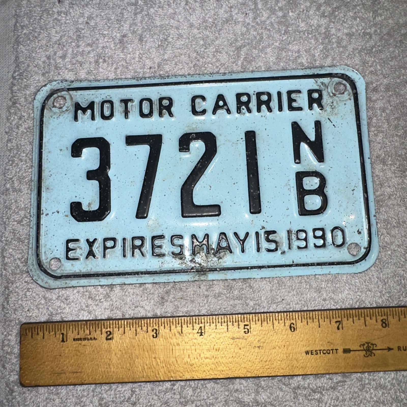 Motor Carrier License Plate #3721 NB Expires May 15, 1990