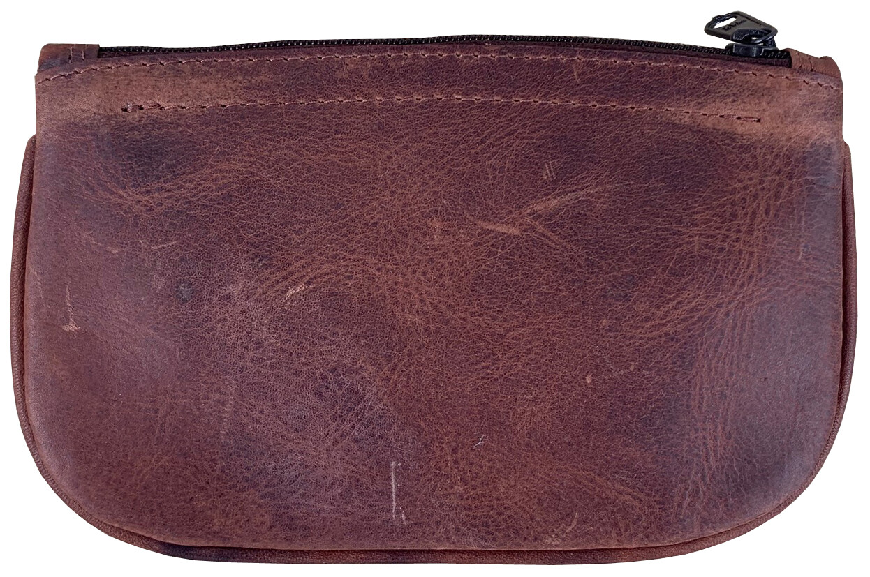 Brown Leather Full Size Tobacco Pouch with Zipper Holds 2 oz Pipe Tobacco – 9300