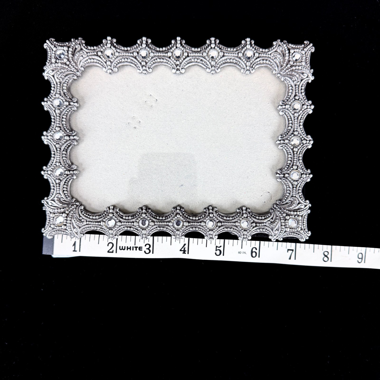 Fancy Silver Tone Photo Frame Rhinestones Pewter Tone Crosses Fretwork 5X7 in