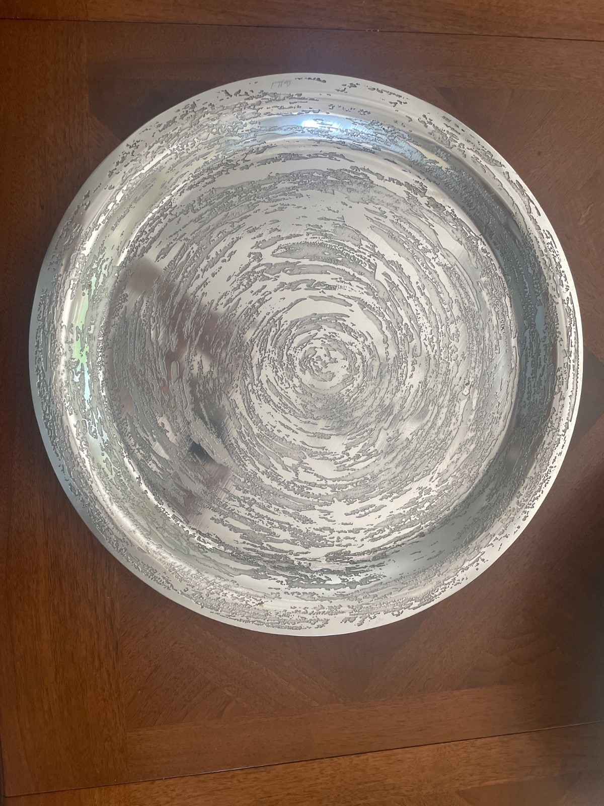 Don Sheil, Australian Artist, Aluminium Tray, swirl pattern, measuring 17.25″