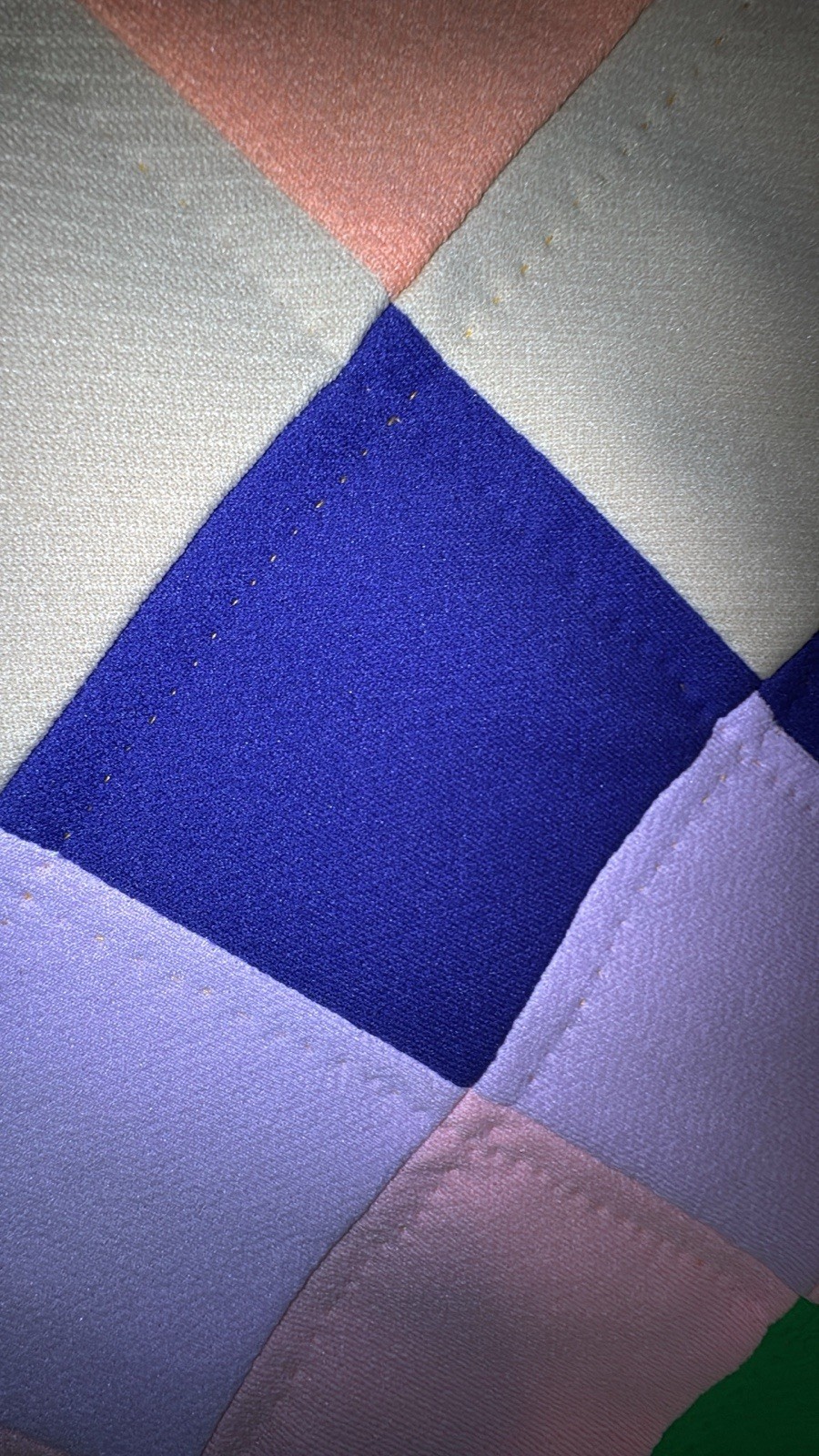 Vtg 70s Handmade Hand Stitched Funky Hippie Poly Patchwork Queen Quilt 99” x 81”