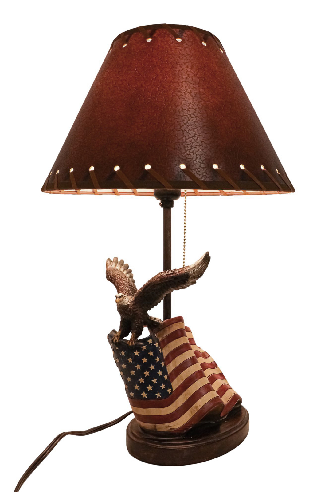 Soaring Bald Eagle With American Flag Memorial Table Lamp Figurine 19″ Tall