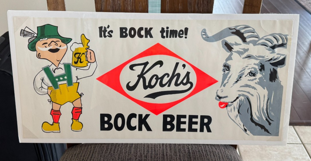 STUNNING KOCH’S BOCK BEER ADVERTISING SIGN KOCH BREWING CO DUNKIRK NY