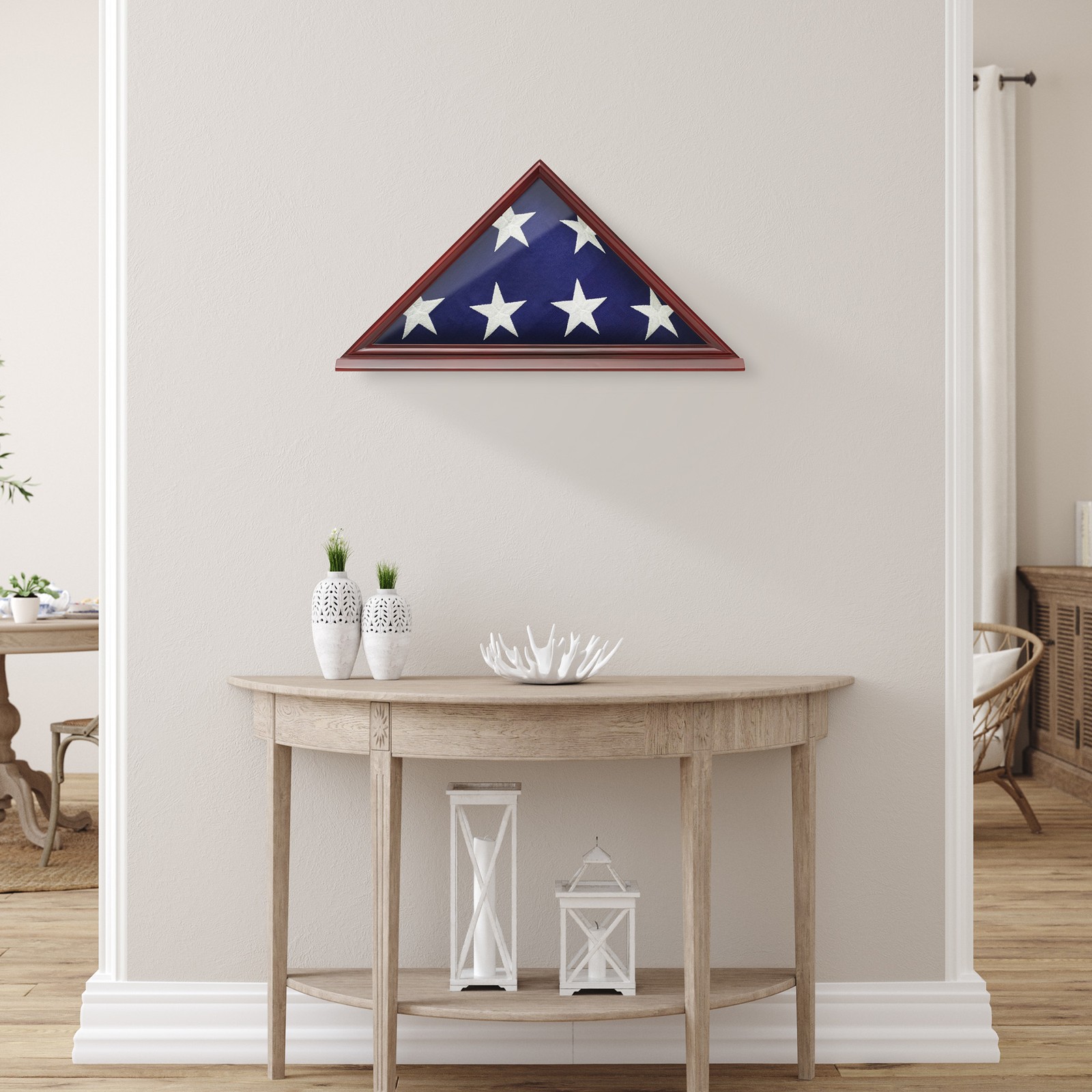 Burial Memorial Flag Display Case for 5′ X 9′ Folded, Solid Wood Cherry Finish
