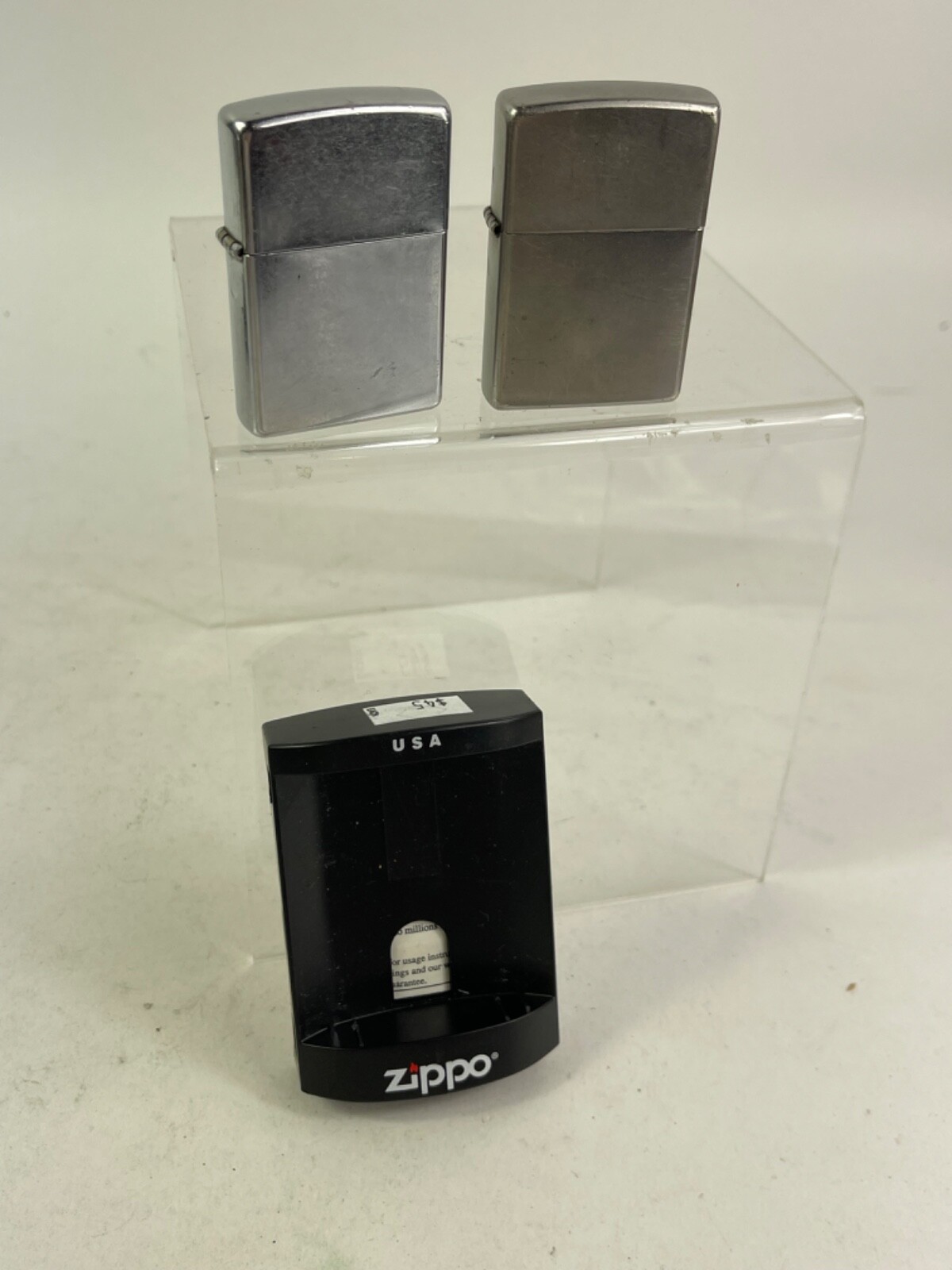 Collection of Two Zippo Lighters Silver Chrome Satin finished 2004 & 2015