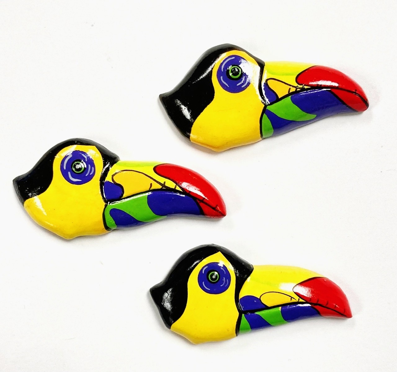 3 Vintage Handmade Toucan Bird Colorful Wooden 2.25 Inch Flatback Findings T114F