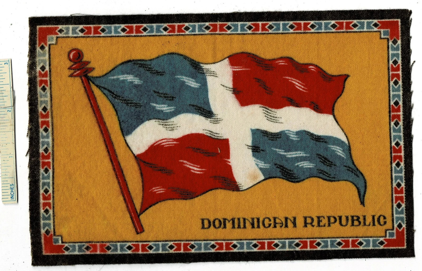 c1914 DOMINICAN REPUBLIC Flag Flannel Vintage Tobacco Insert Cigarette Felt B6 C