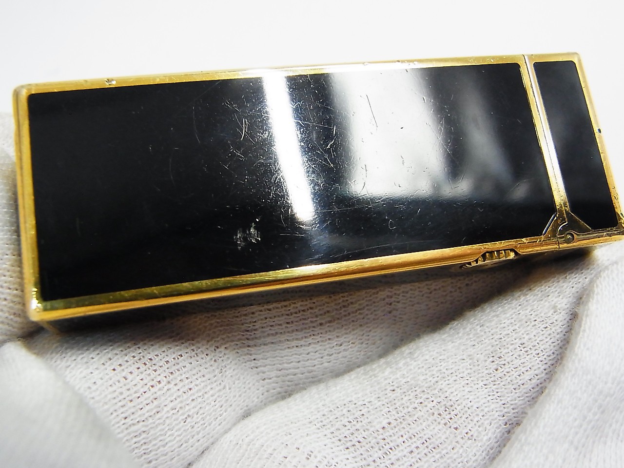 Working Dunhill Rollagas Lighter d Mark Black Lacquer Gold flint & adapter (b787