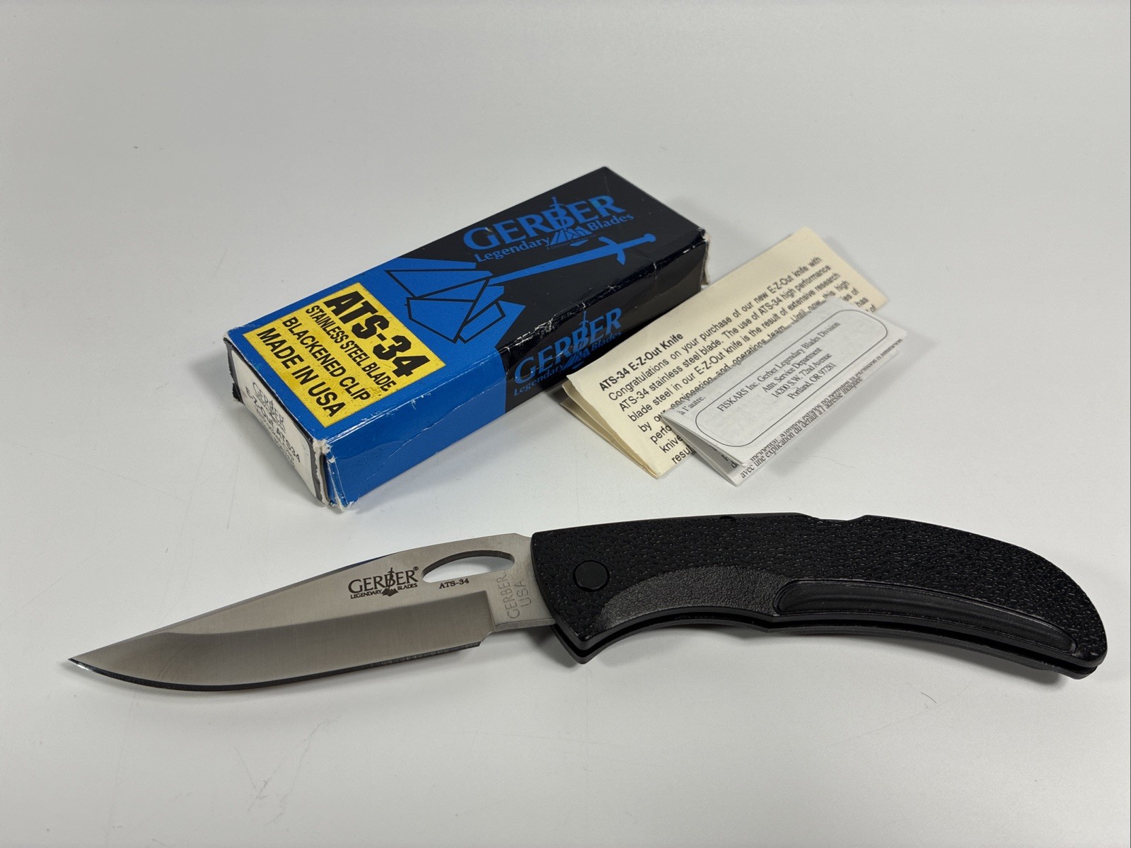 New Gerber ATS-34 E-Z-Out Knife w Clip – First Production Run – USA 06768 NOS
