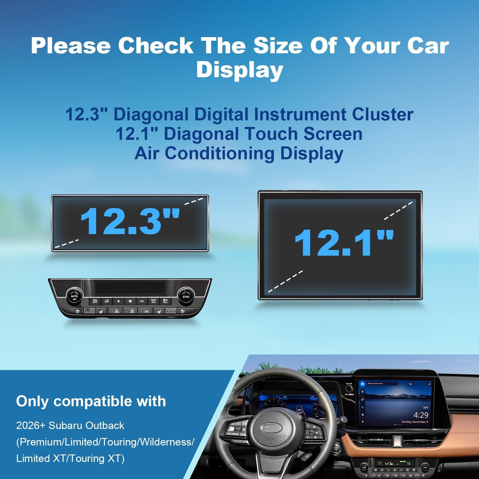 (2 Sets) 2026 Outback Screen Protector for Subaru Outback (12.1In Navi+12.3 D…