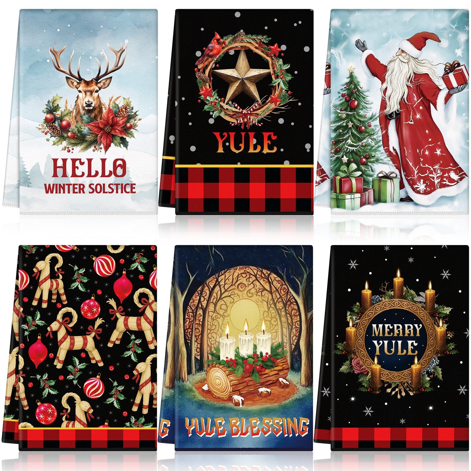 Gilprop 6 Pcs Yule Christmas Kitchen Towels 15.75 x 23.82 inches, Multicolor