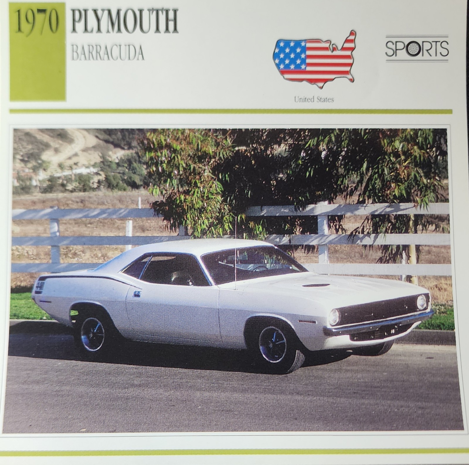 Plymouth Barracuda Picture Mopar Spec Info Collector Card Vtg Retro Decor