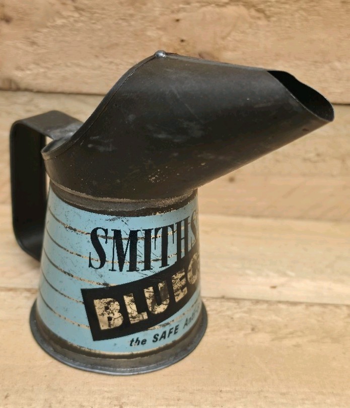 1954 ?BLUECOL ANTIFREEZE VINTAGE SMITHS ½ PINT JUG COOLANT POURER OIL CAN TIN