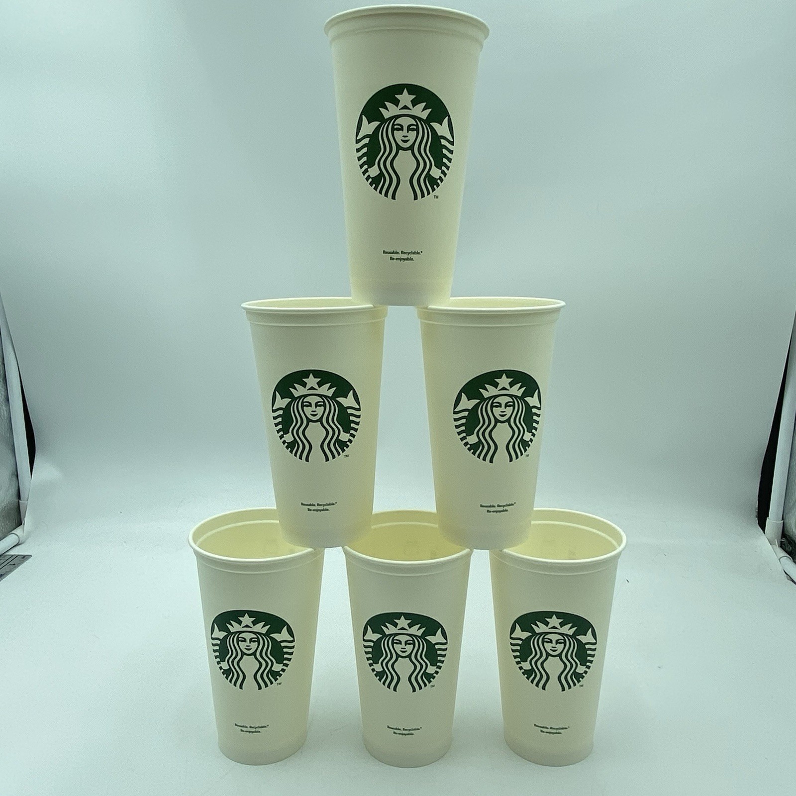 6x Starbucks 16oz Reuseable Hard Plastic Logo Grande Tall Coffee Cups