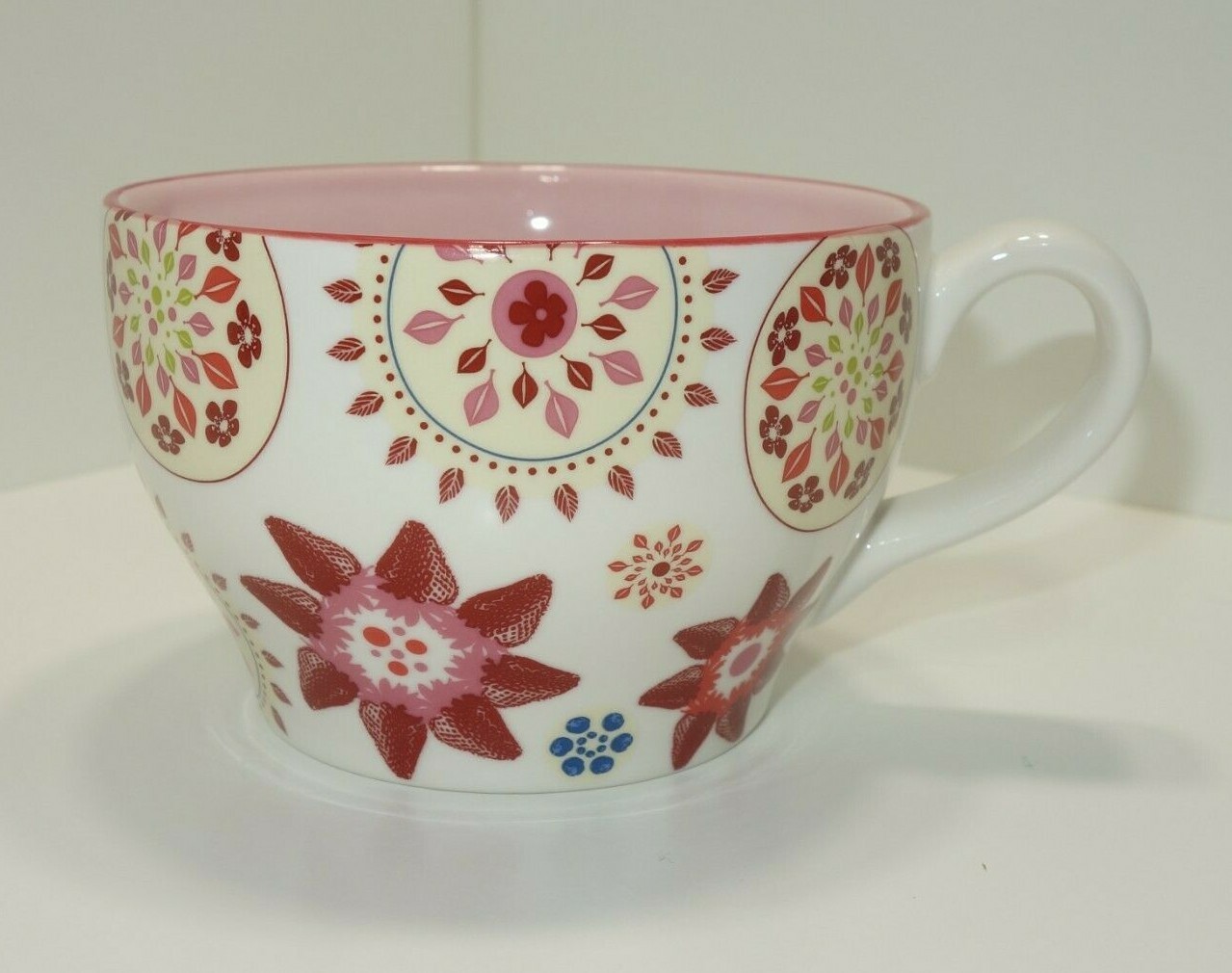 Vintage 2007 Starbucks White Pink Floral Pattern Teacup Cup Mug 10oz Multi Color
