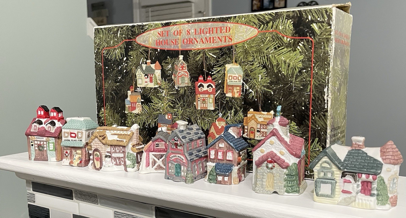 Vintage House Ornaments Set of 8 (Cord Not Included)