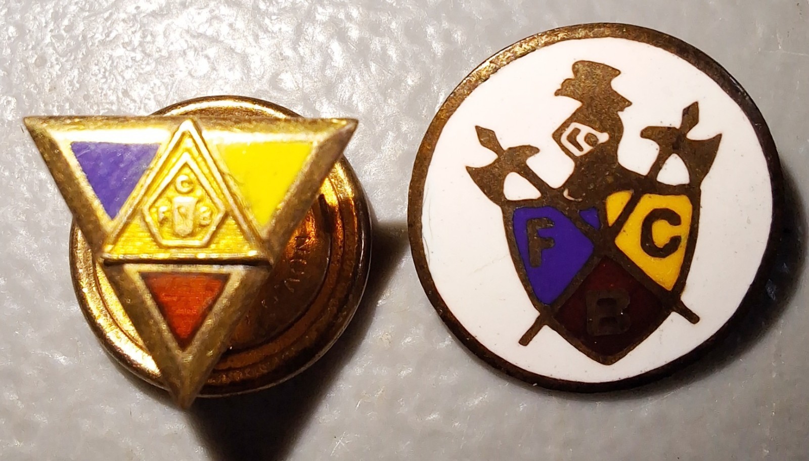 Pair of Vintage Knights of Pythias Lapel Pins; FCB Pyramid Pin & FCB Shield Pin