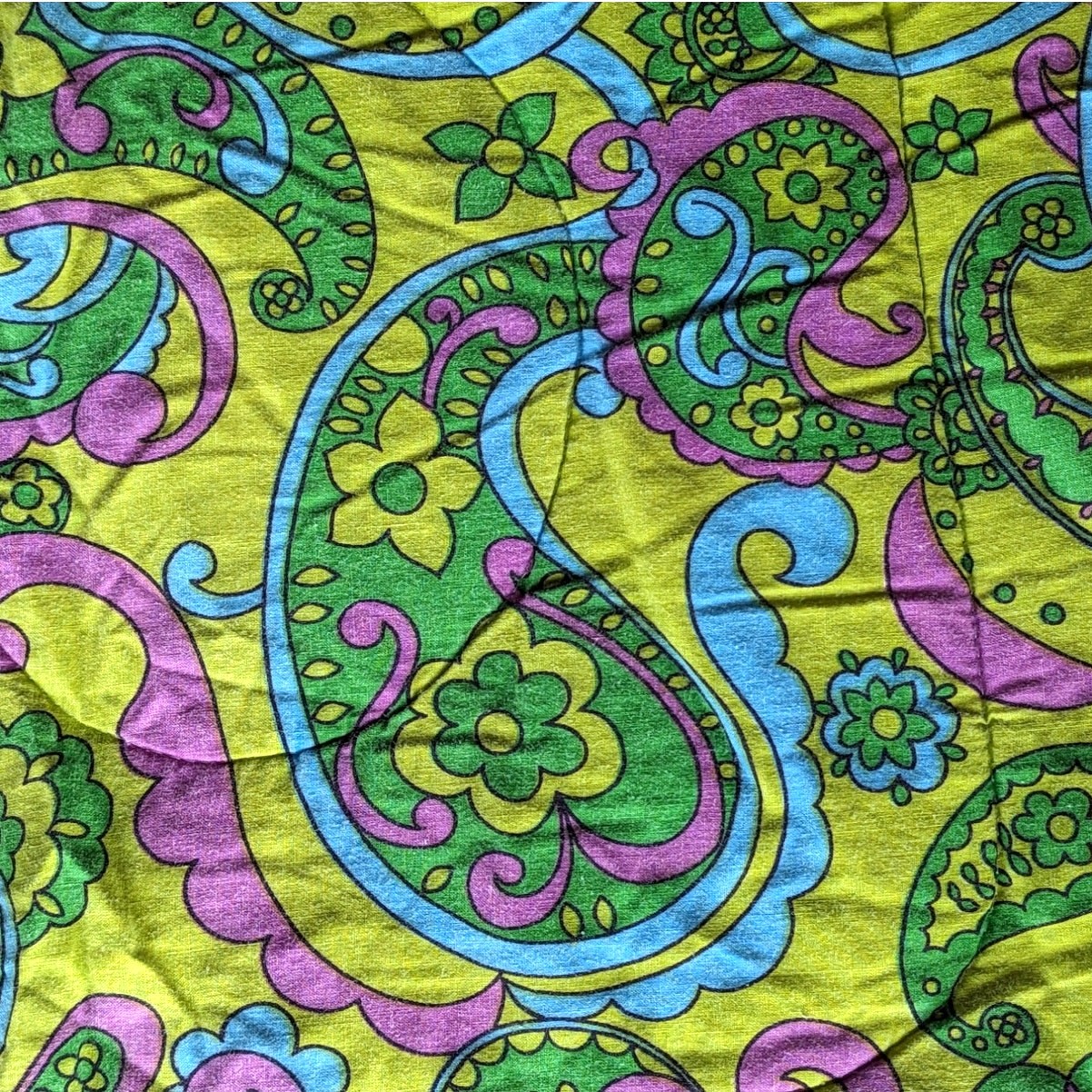Vintage 1970’s Psychedelic Paisley Floral COTTON SLEEPING BAG Mod Hippie Blanket