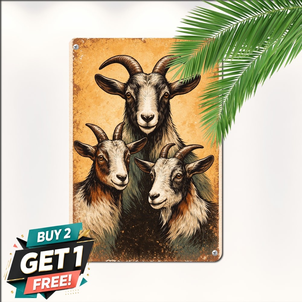 Rustic Farmhouse Goat Vintage Metal Sign Country Home Wall Decor Plaque