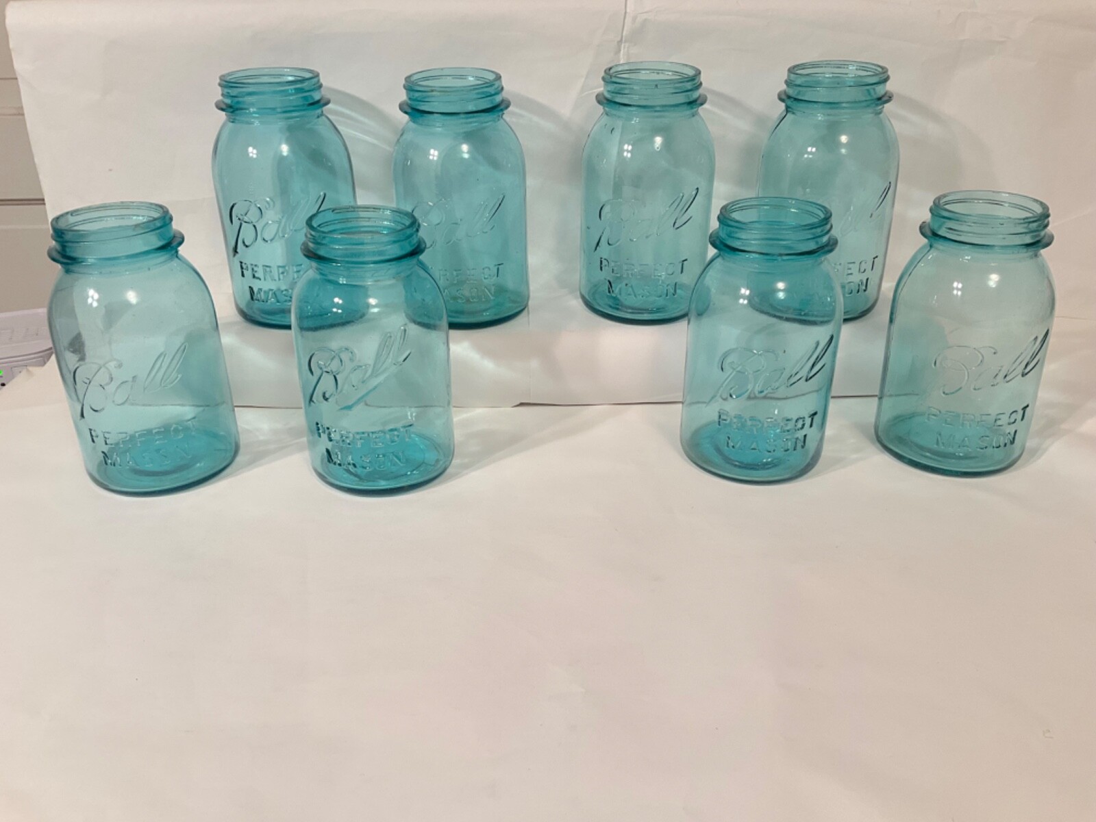Vintage ! Lot 8 Clear *Light Blue* Canning Glass Qt **1 Quart** Mason Ball Jars