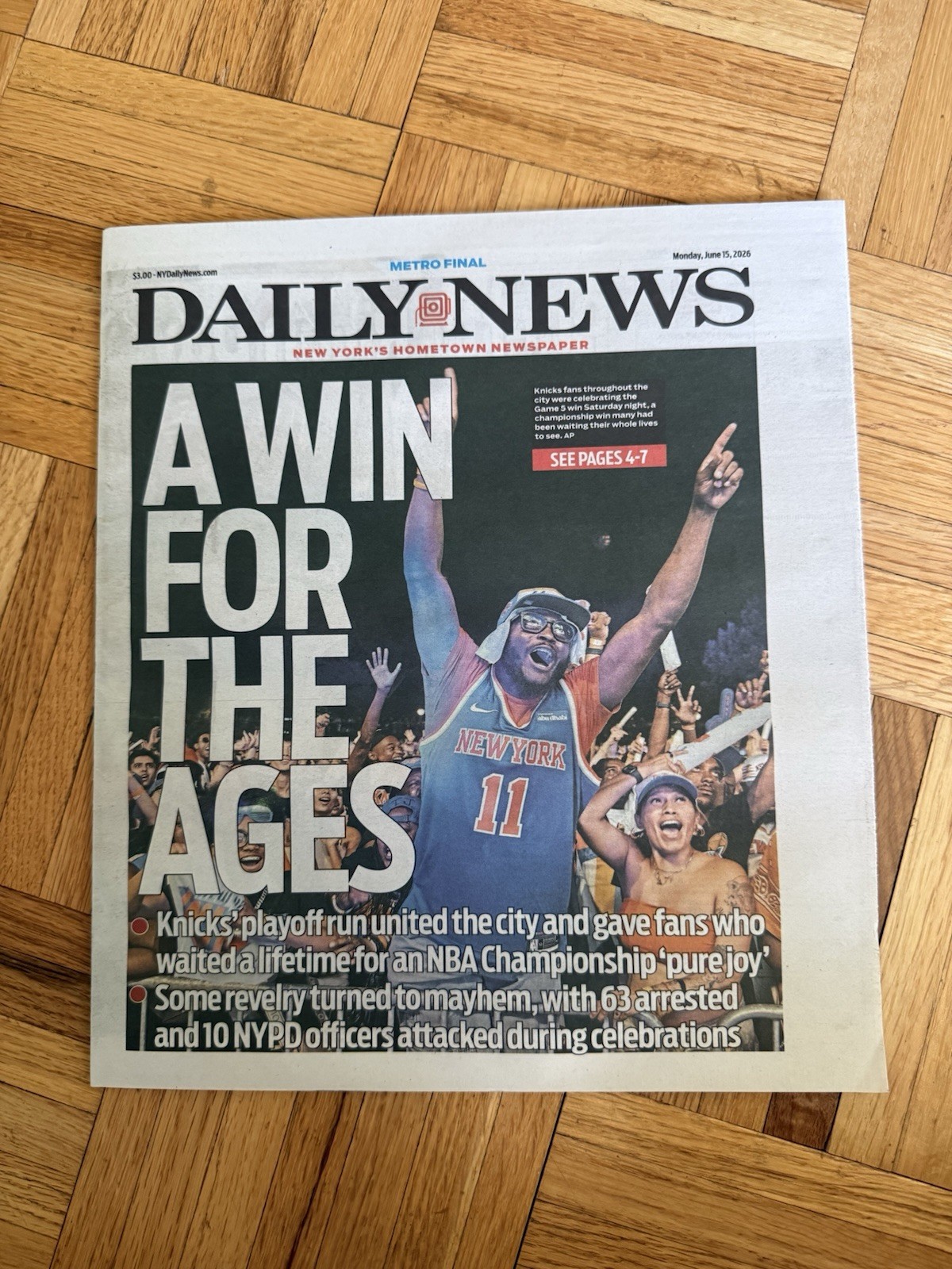 NEW YORK DAILY NEWS – MONDAY NEWSPAPER 06/15/26 – KNICKS NBA CHAMPIONSHIP