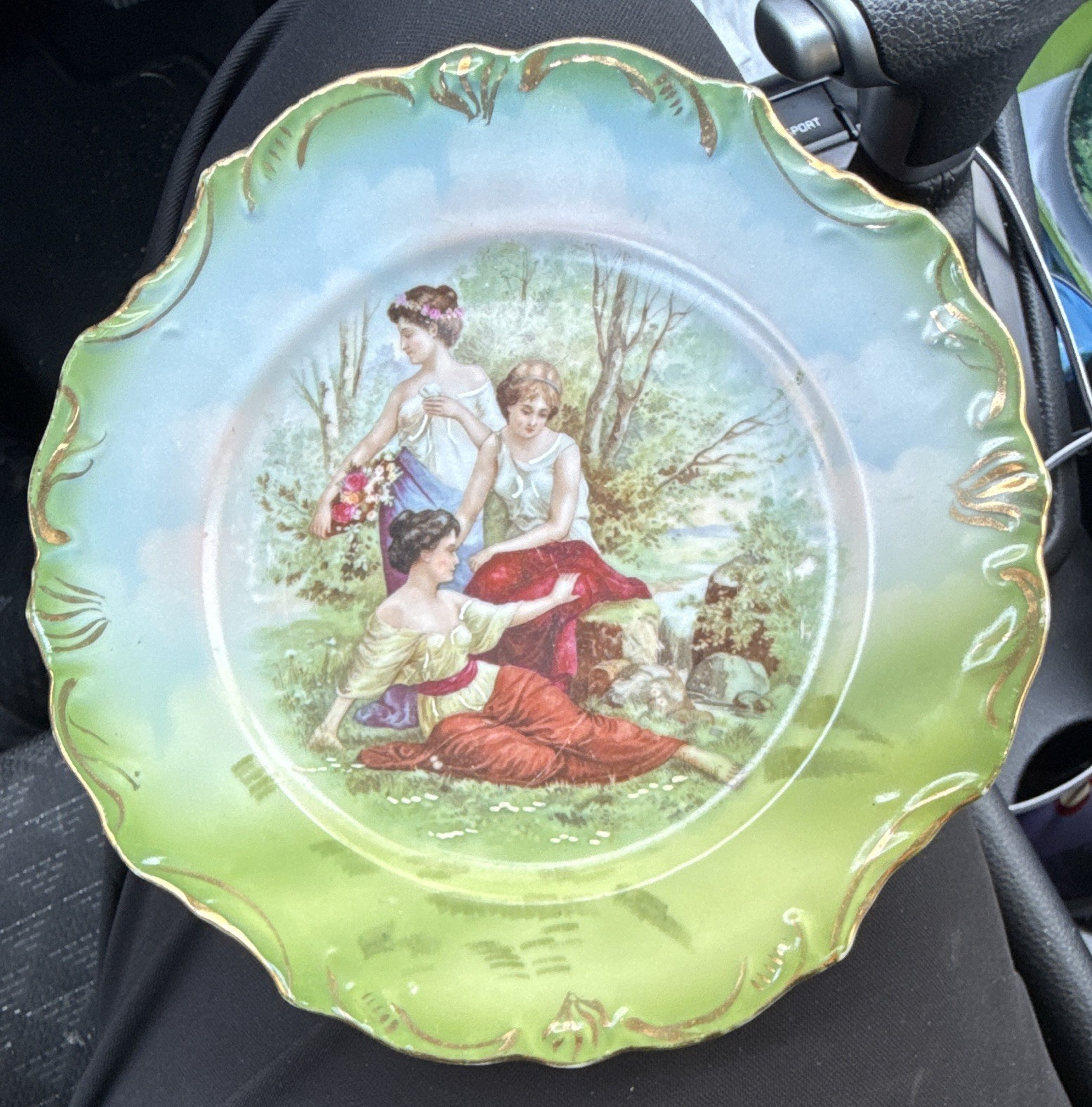 Round Scenic Romantic Decorative Collector Plate Green Blue Multicolor