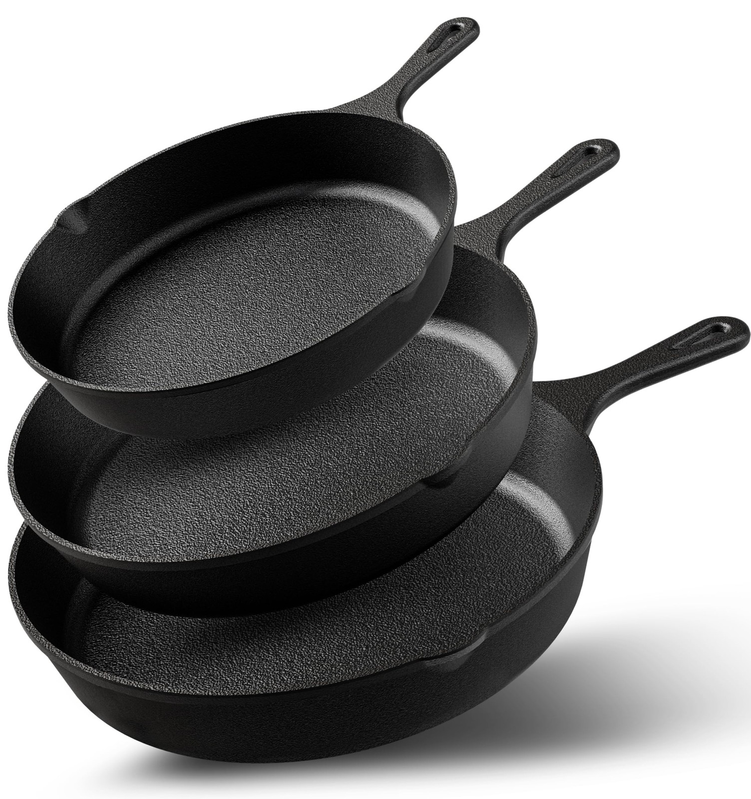 Utopia Kitchen Premium Cast iron Skillets 3 Piece Set, Chef’s Pan, Pre Black