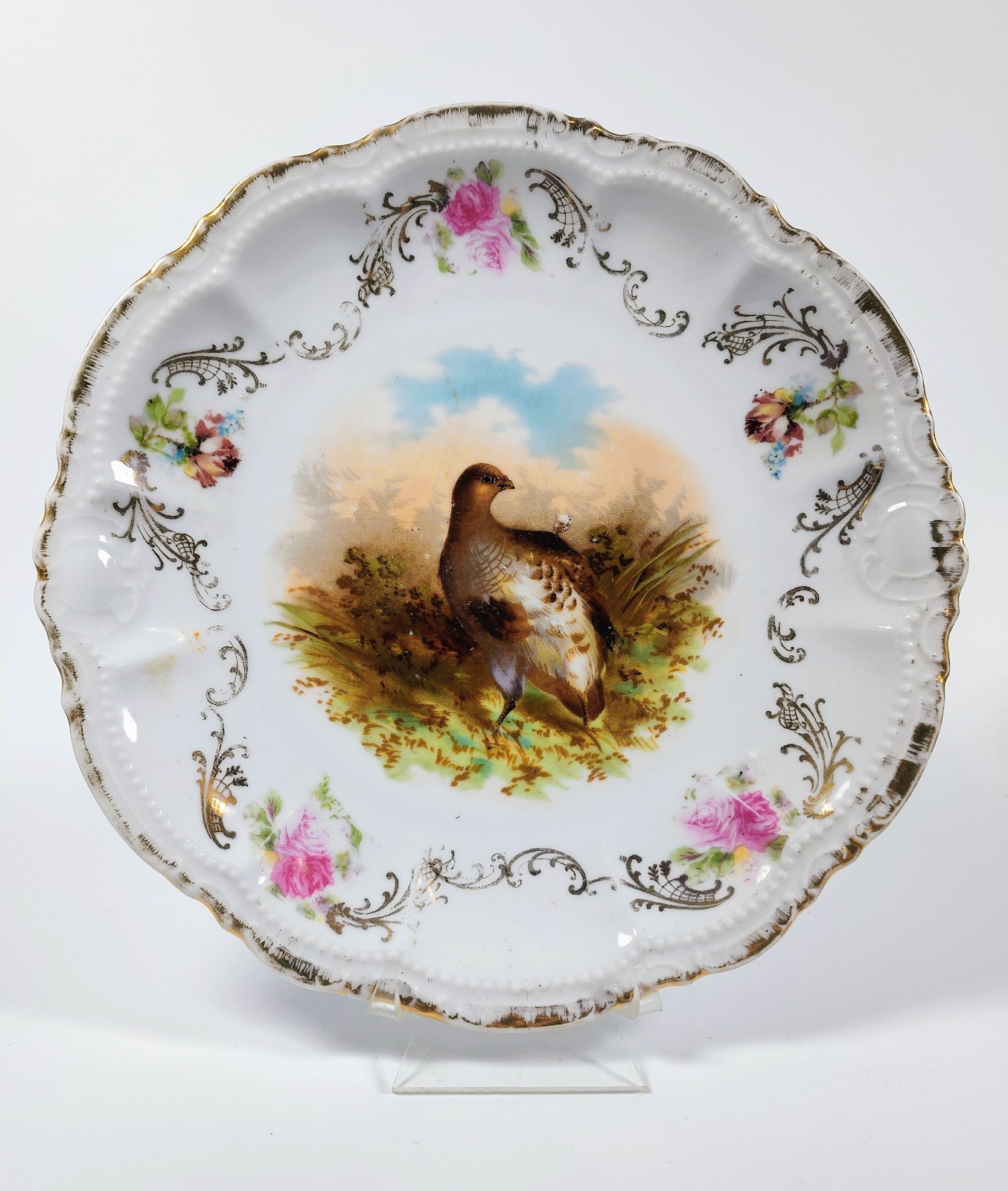 Antique 1895 PM Bavaria Moschendorf Game Bird Plate 9″ Grouse Quail