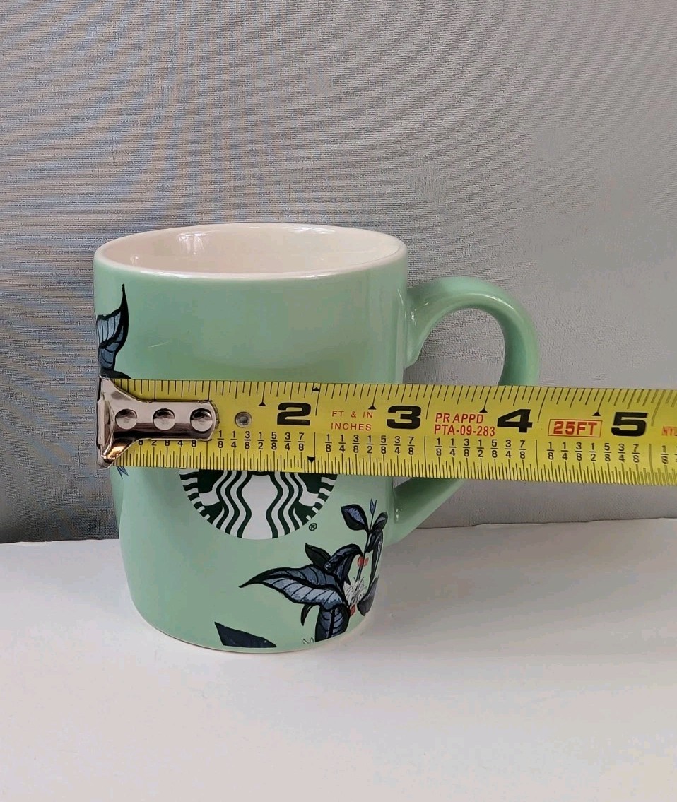 2021 Starbucks 10 Fl. Oz. Light Green Logo And Flowers Coffee Mug Tea Cup