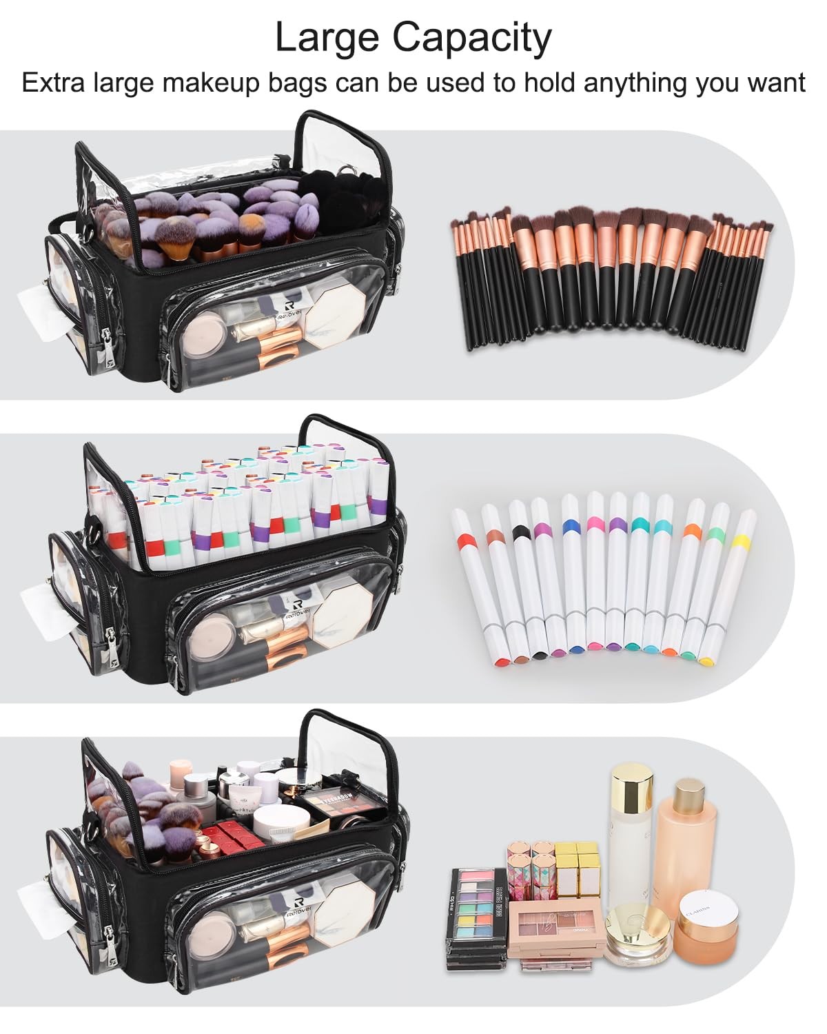 TANTO Makeup Brush Case Clear Extra Large Cosmetic Organizer Holder Professional
