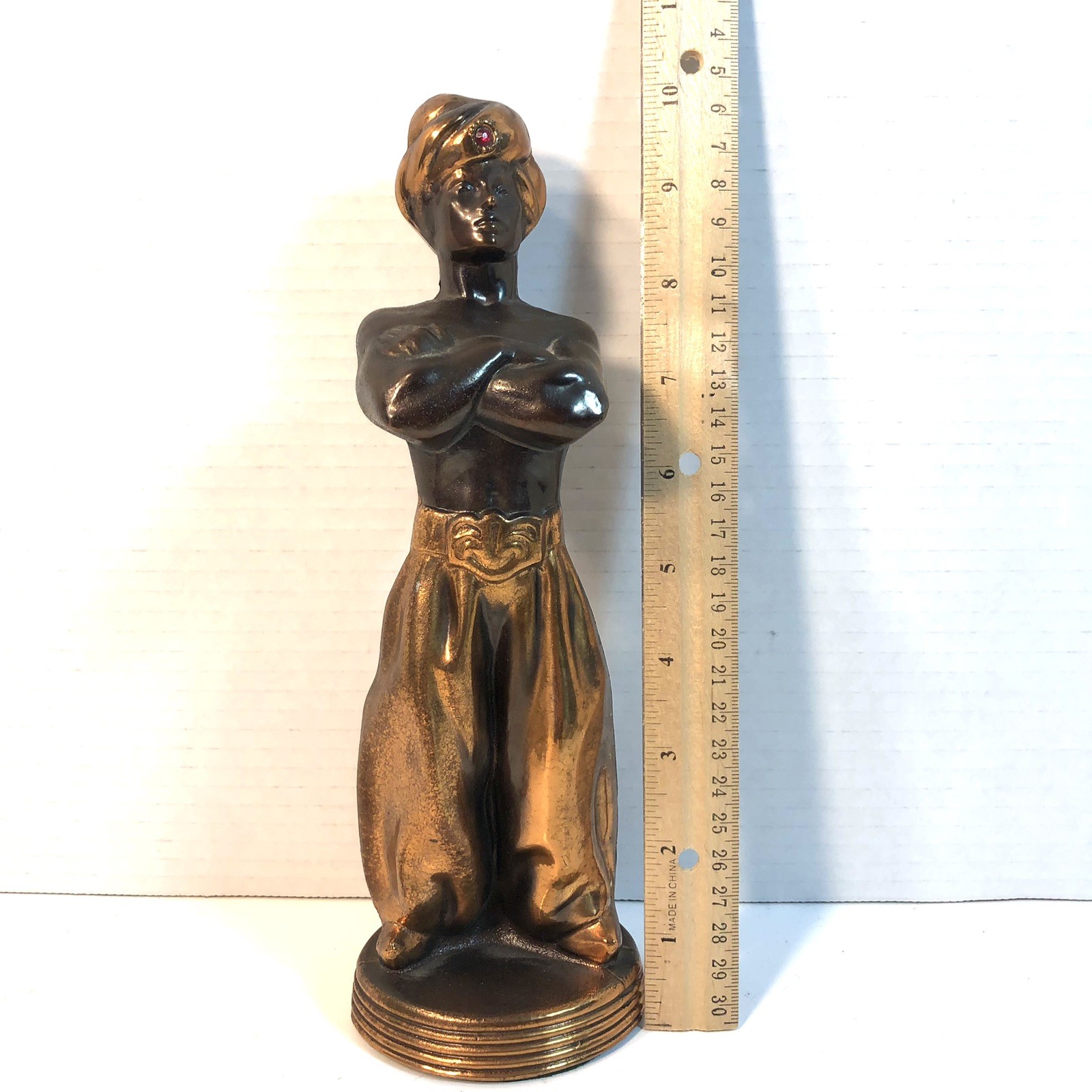 Vintage 1950s Bronze Metal and Copper Blackamoor Genie Statue 9.5in Tall