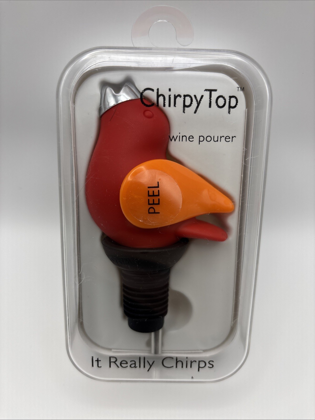 Chirpy Top Wine Pourer It Really Chirps Red & Orange New In Box!