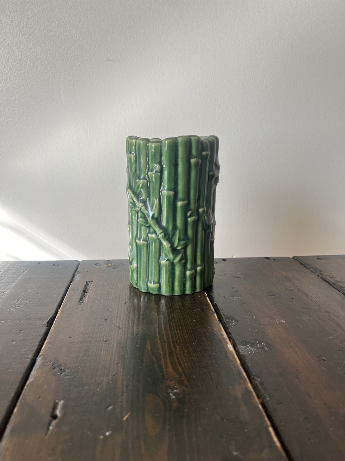 Vintage Faux Bamboo Pottery Planter, Green, As Is 6”