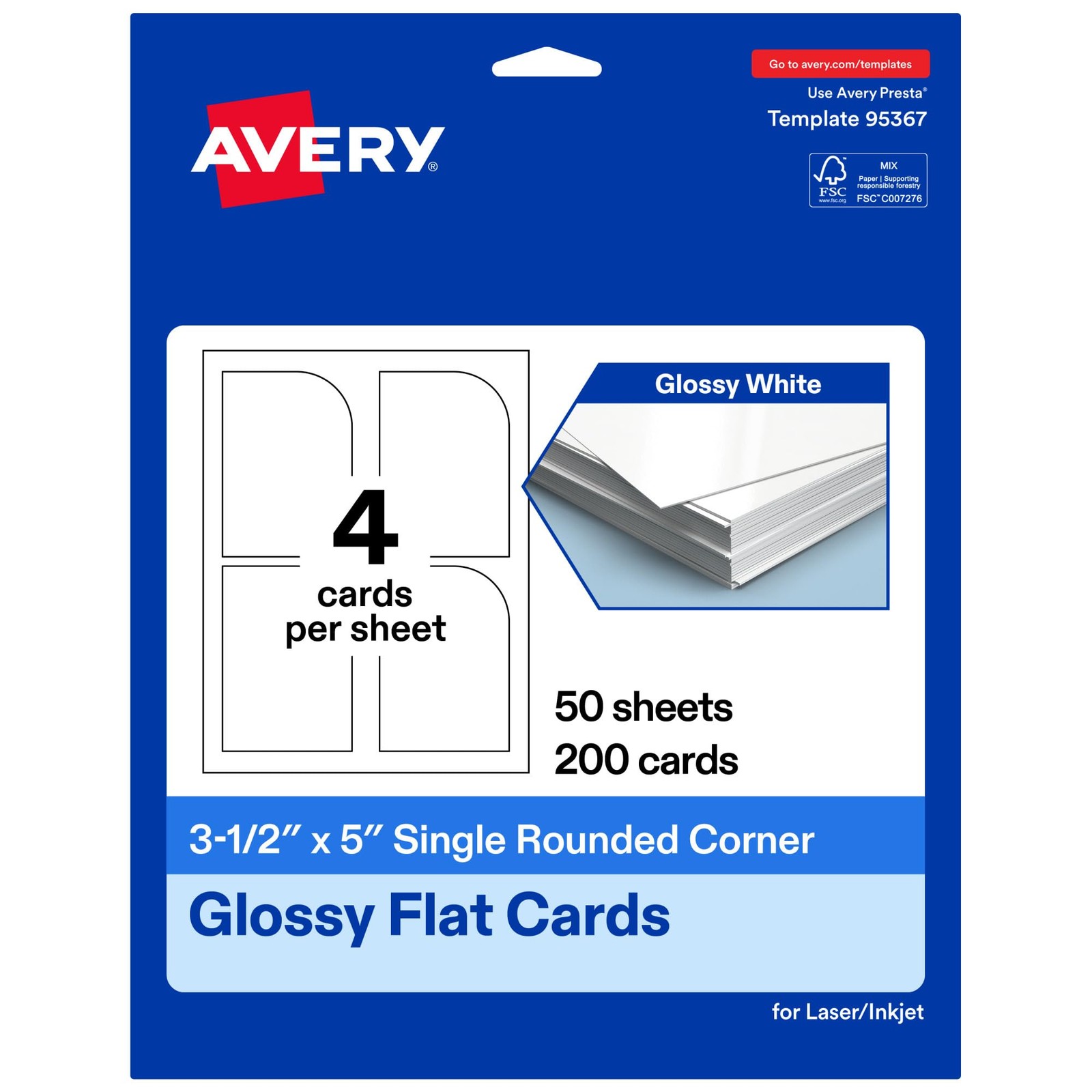 Avery Printable Single Rounded Corner Rectangle Flat Cards 3-1/2 X 5 Glossy