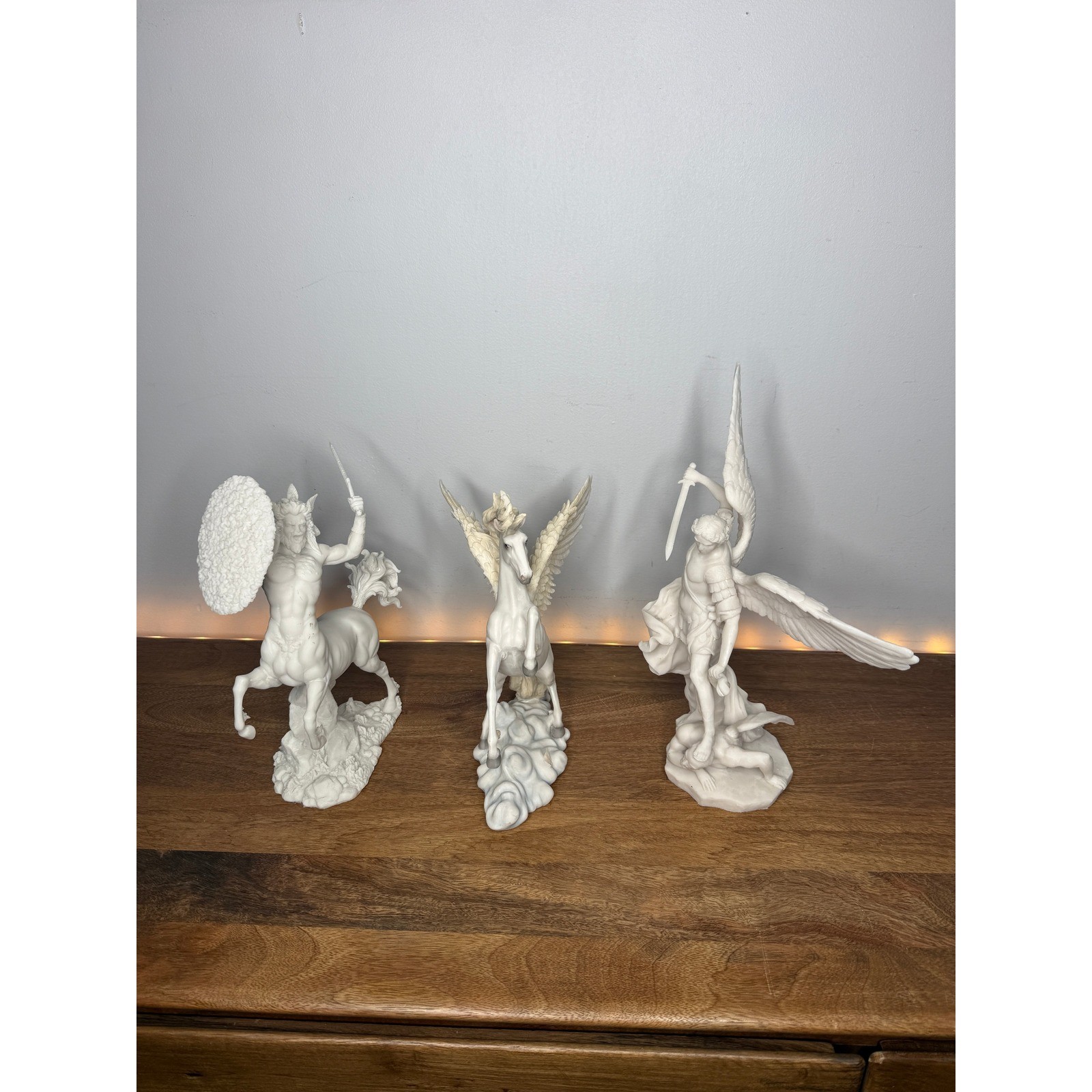 Lot of 3 White Pacific Giftware Mythological Statue Set Centaur Pegasus Warrior