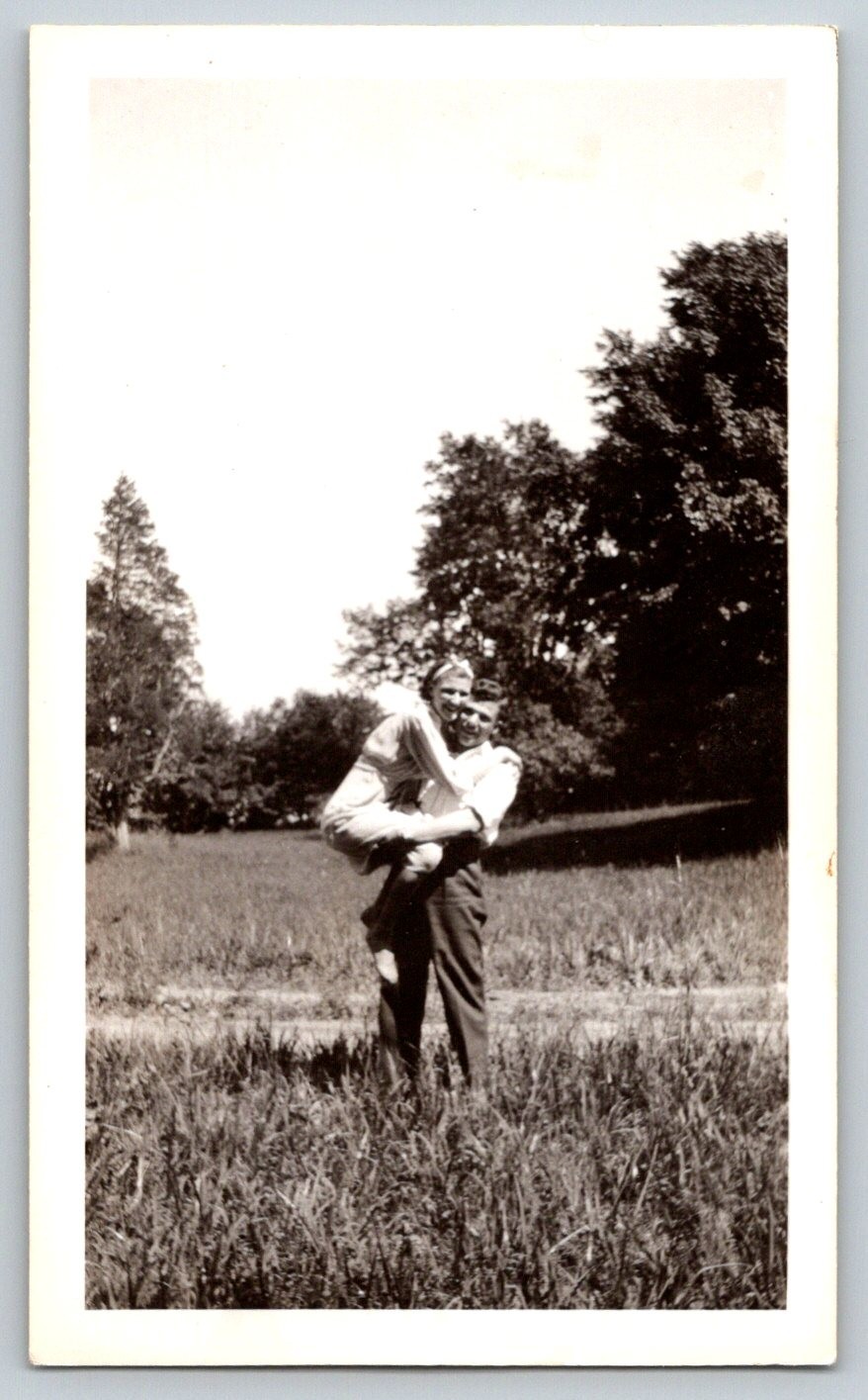 Vintage 1940s Found Photo Young Couple In Love Romantic Piggyback Snapshot Art