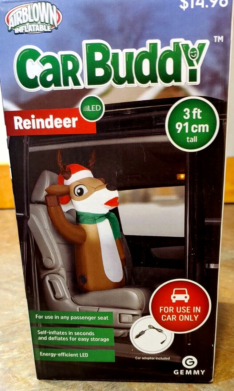 Gemmy Airblown Inflatable Reindeer Car Buddy 3 Ft Energy Efficient Led light