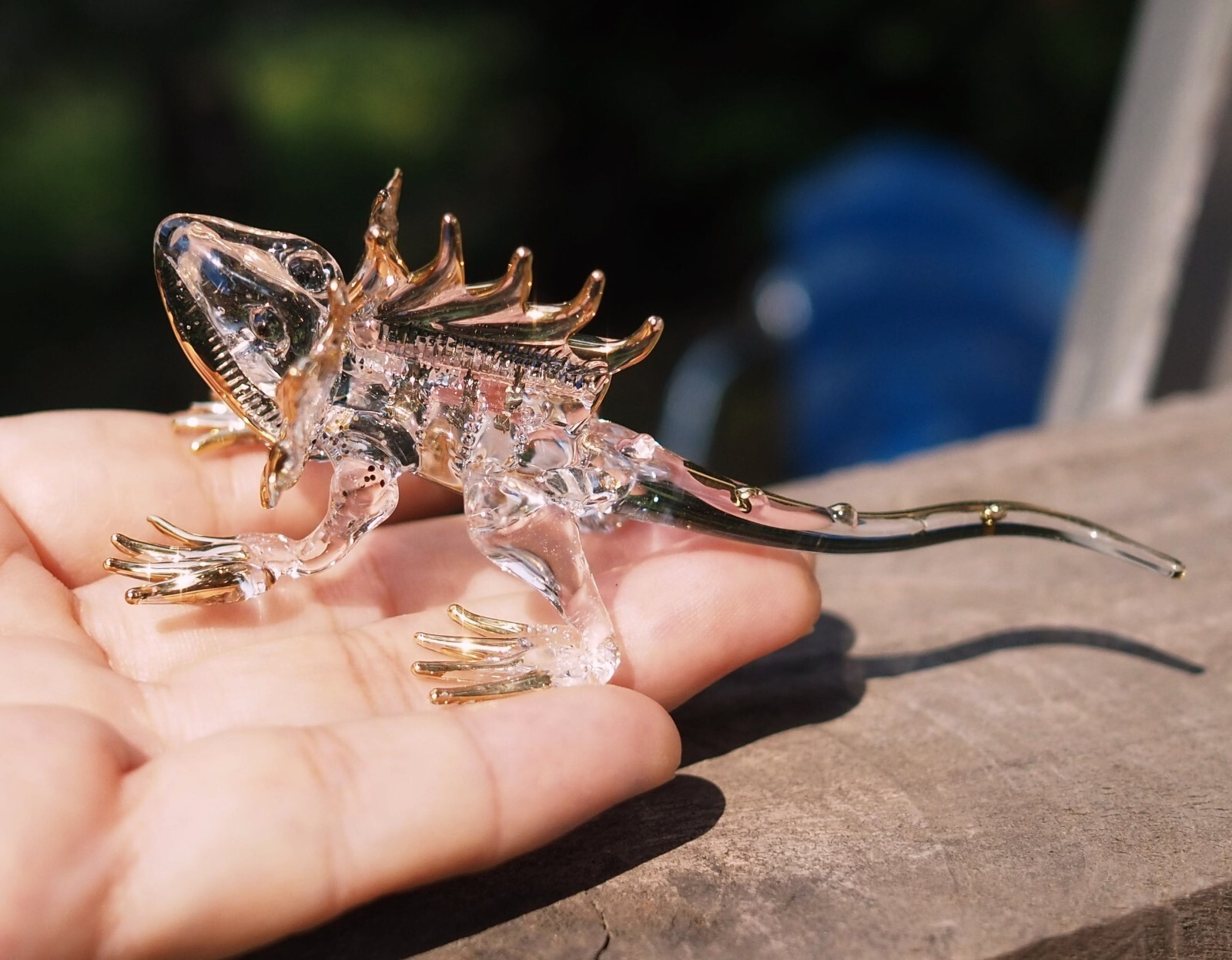 Lizard hand blown clear art glass figurine gold trim 4.5 inch – Gift decoration