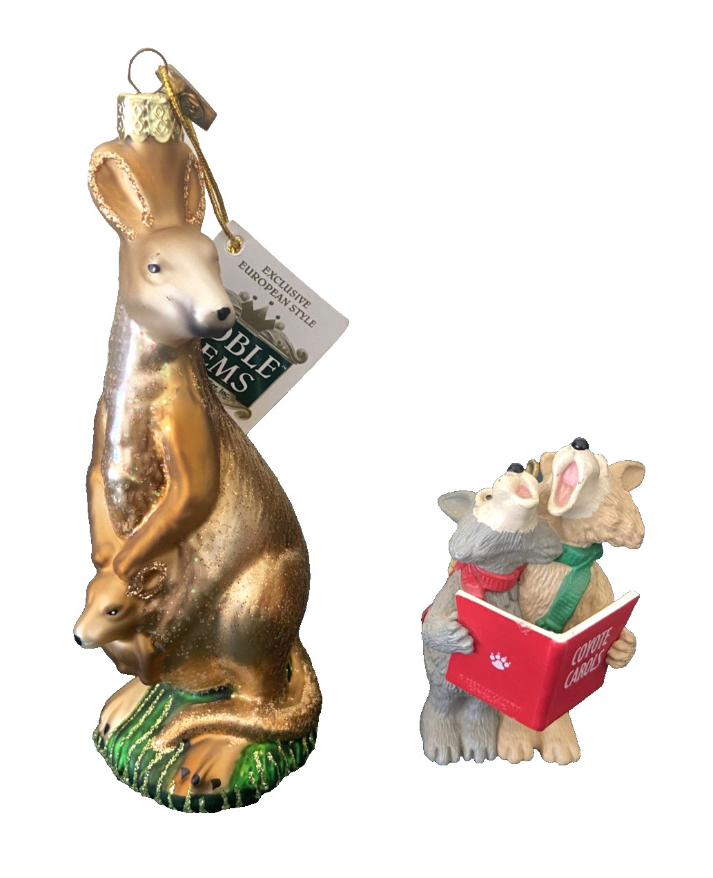 Adler Noble Gems Glass Kangaroo Christmas Ornament Baby Joey & Coyote Carols Two