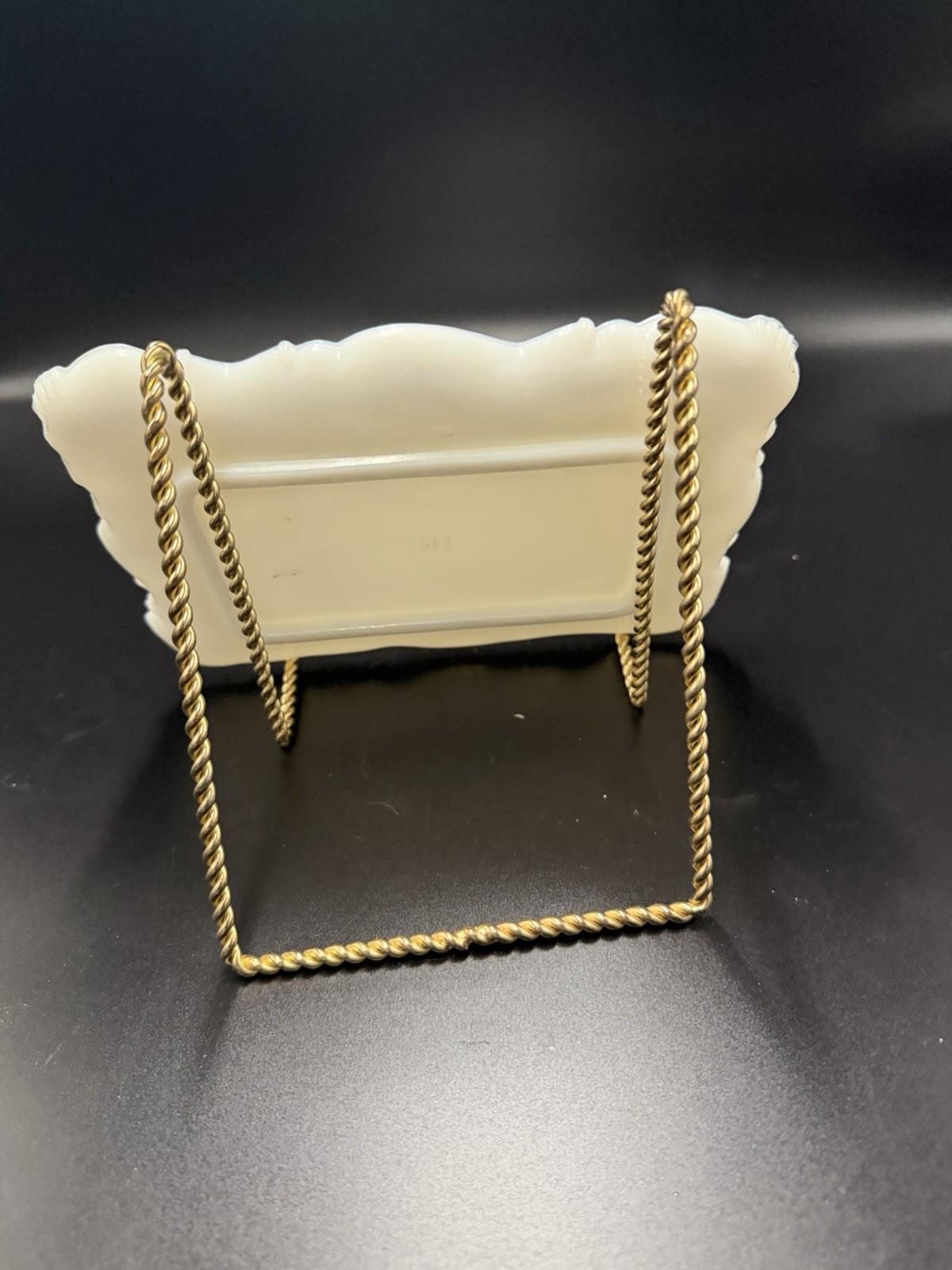 Vintage White Milk Glass Vanity Tray Scroll Border 513 Trinket Dish 8”