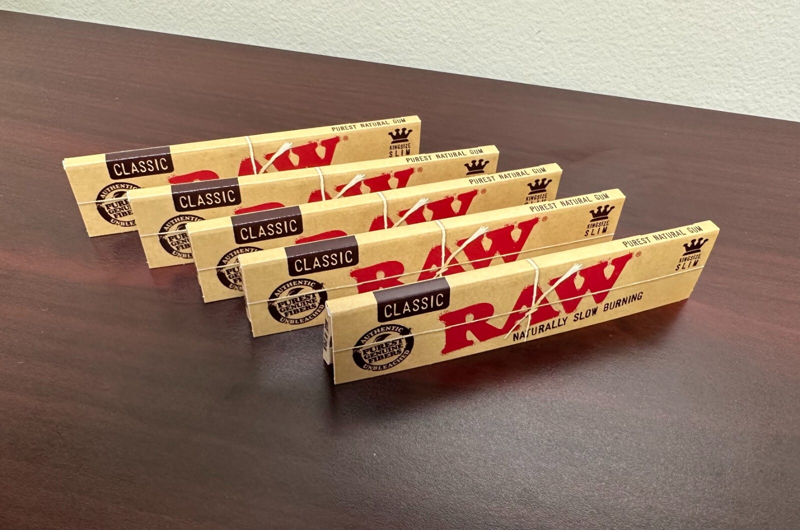 Raw Classic King Size Slim 5 Packs Natural Unrefined Rolling Papers *USA*
