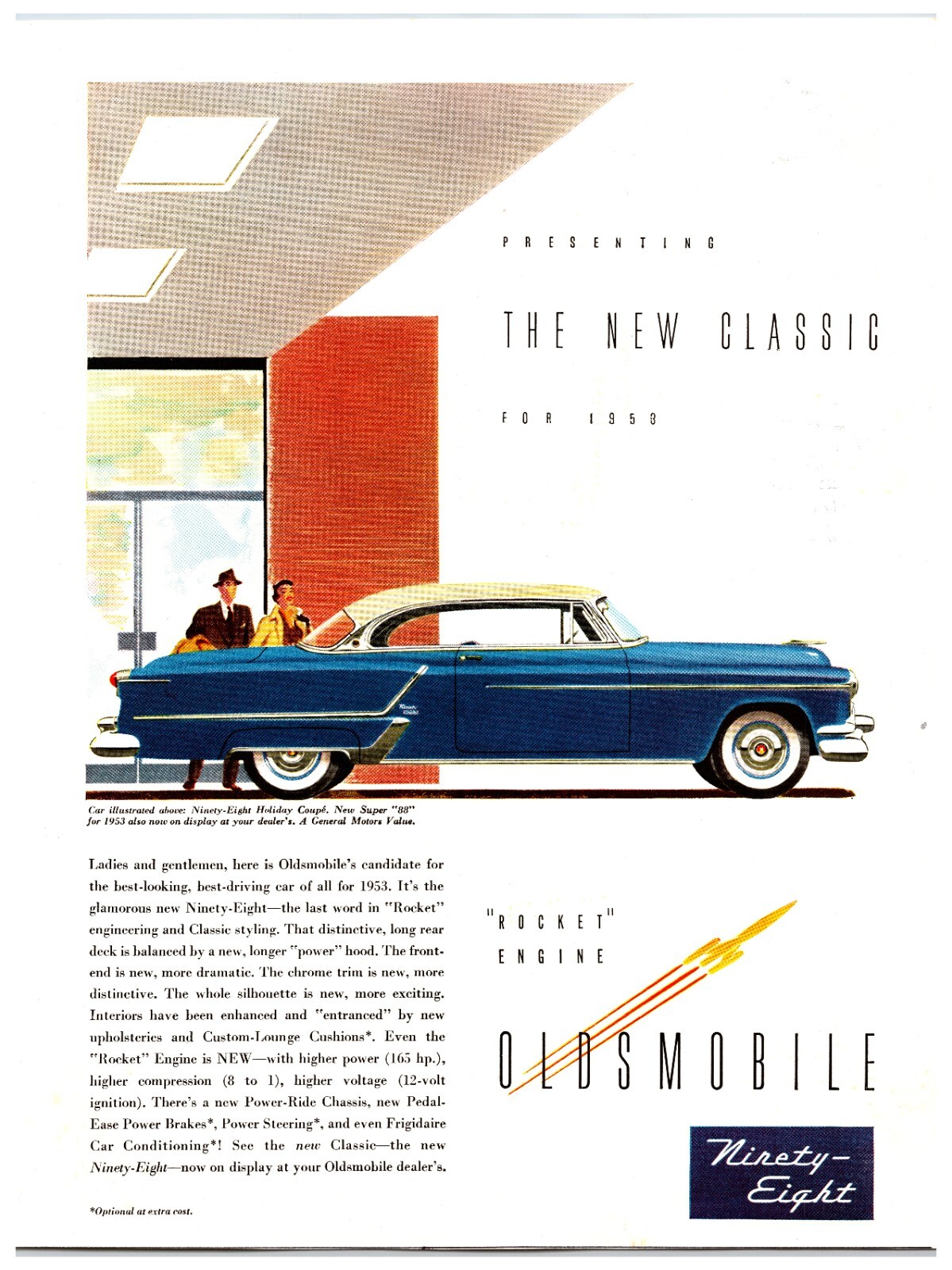 1953 Oldsmobile Ninety-Eight Coupe Original Print Advertisement (8.5in x 11in)