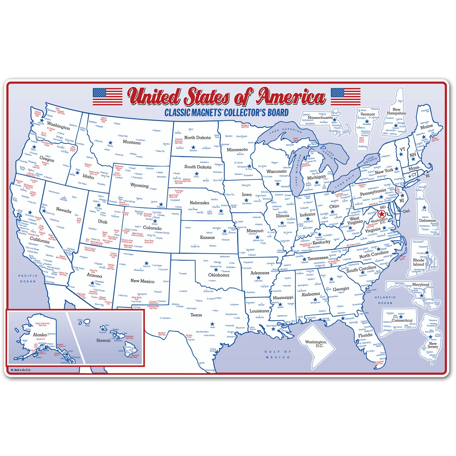 Original State Magnet Collector’s Set – 51 Magnets with Metal Display Board
