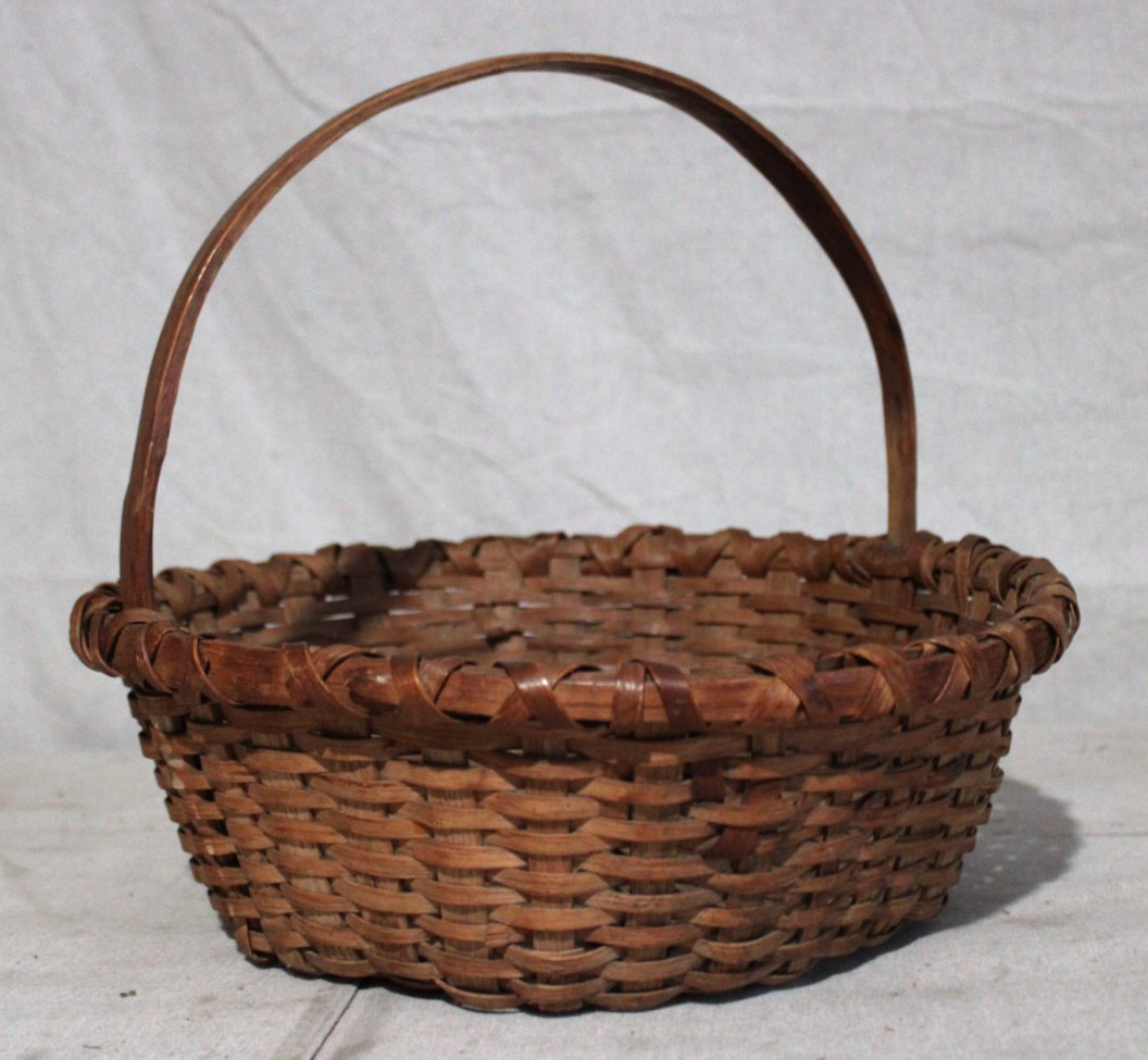 RARE ANTIQUE VIRGINIA BLUE RIDGE SPLINT BASKET ROUND COUNTRY PRIMITIVE PATINA