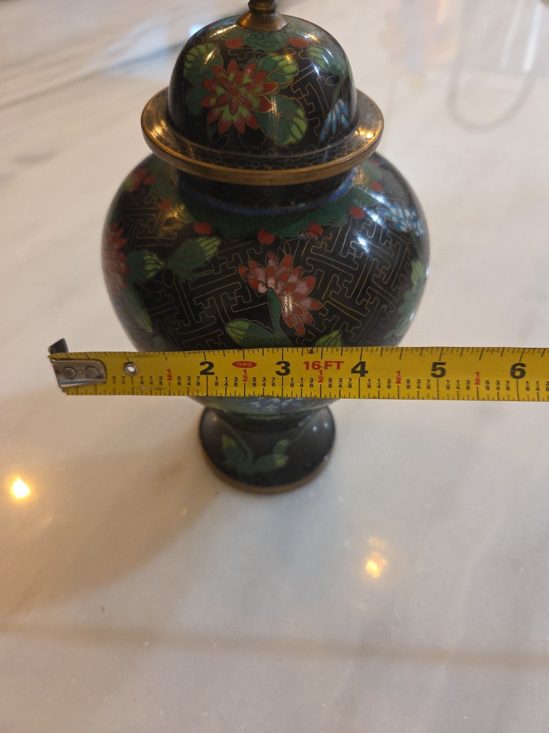 Cloisonne Ginger Jar With Lid, 10 Inches Tall